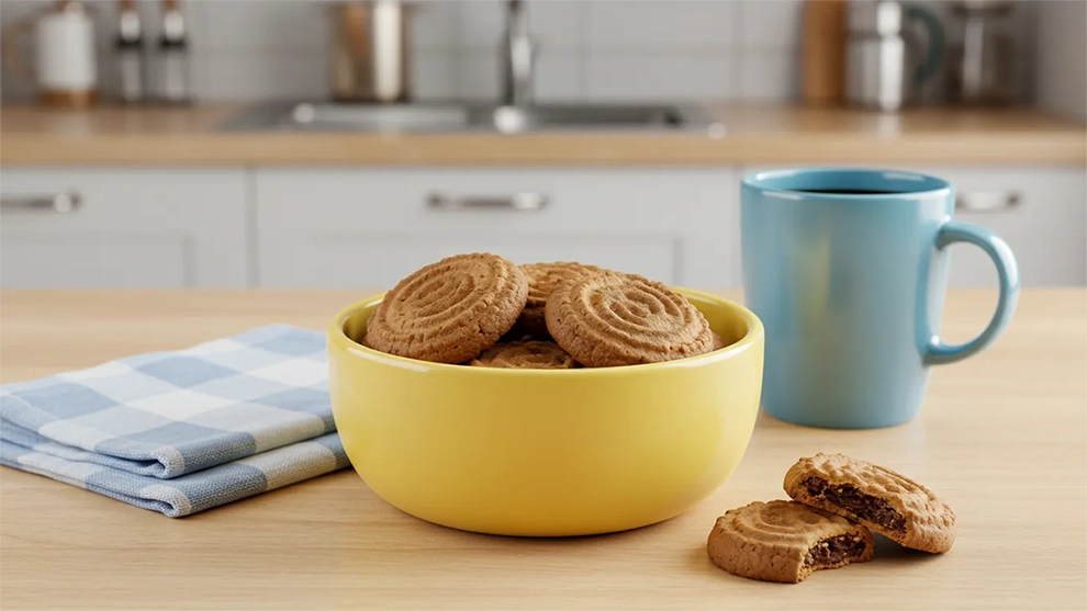 Aqui estão algumas descrições de fotos para um blog, com até 240 caracteres: Opção 1 (Focada nos biscoitos): Biscoitos amanteigados de café, perfeitos para acompanhar um chá ou café da tarde. Crocantes e com um aroma irresistível!