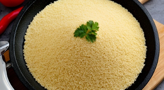 cuscuz dentro de frigideira redonda preta