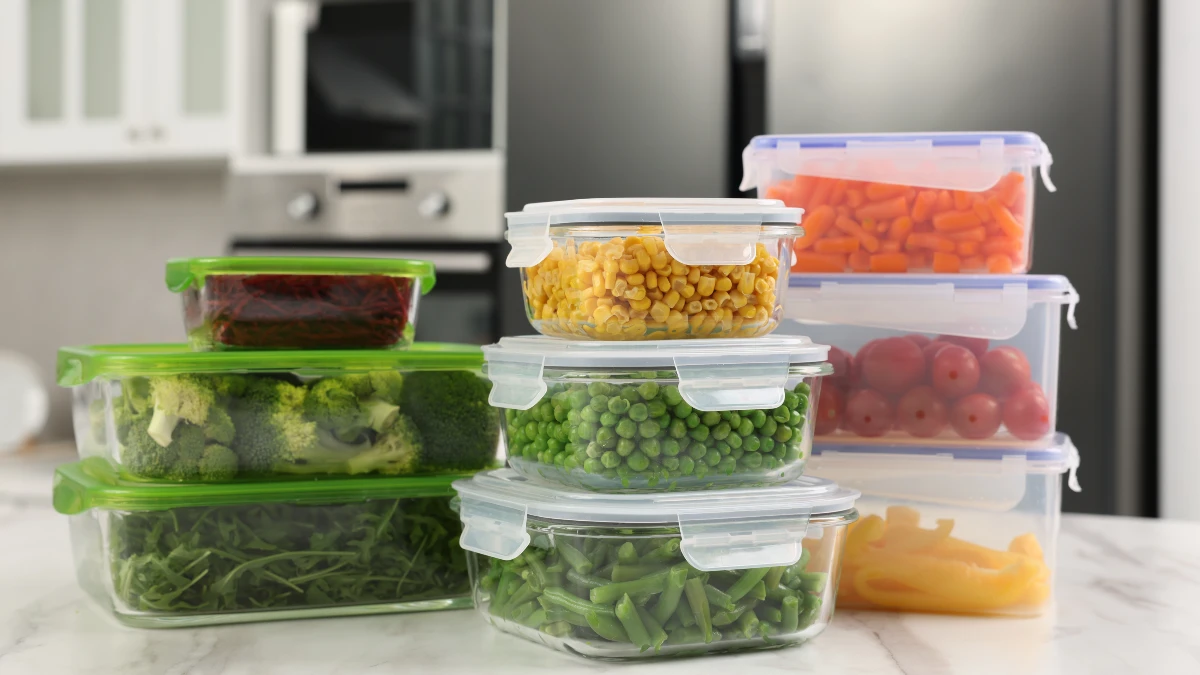 Potes de plástico armazenando alimentos.